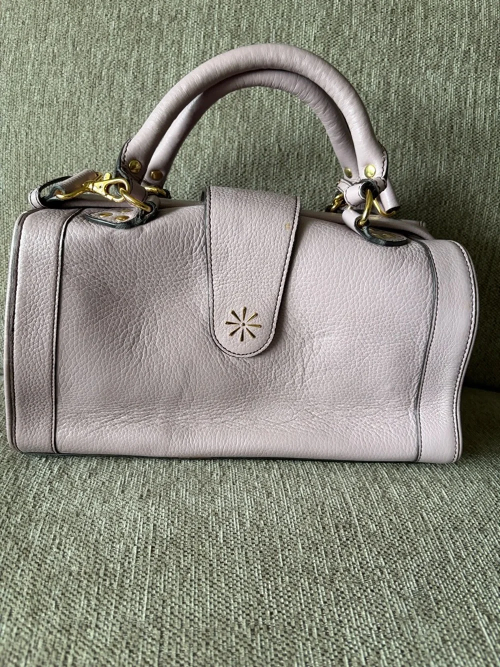Isaac Mizrahi Pale Lilac Pebbled Leather Satchel with Gold Hardware